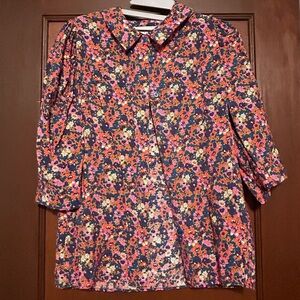 Floral Button-Up Blouse - Pink and Blue